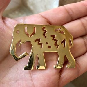 Rare, Vintage Elephant Brooch Pin in Gold Tone 2" Long